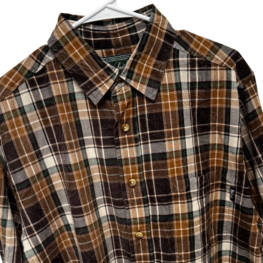 Woolrich Men Brown Plaid Cotton LS Button Down Shirt Medium Lightweight